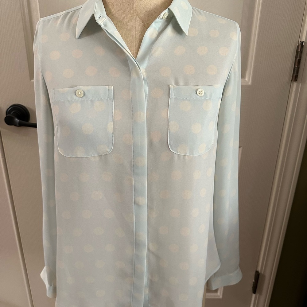 LOFT Light Blue Polka Dot Blouse